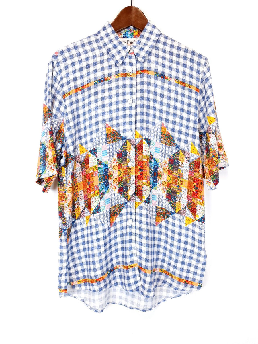Blusa 80's Print Cuadritos & Patchwork / Talla S – La Mona Checa
