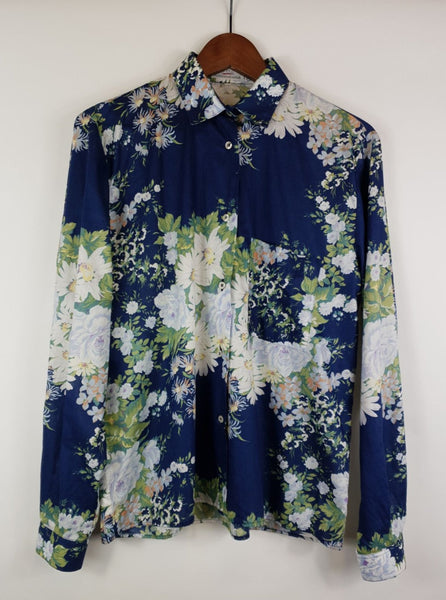 Blusa 90's Manga Larga Azul con Flores Talla M