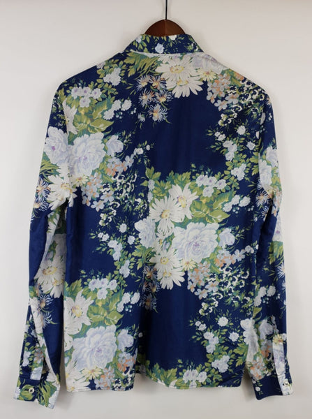 Blusa 90's Manga Larga Azul con Flores Talla M