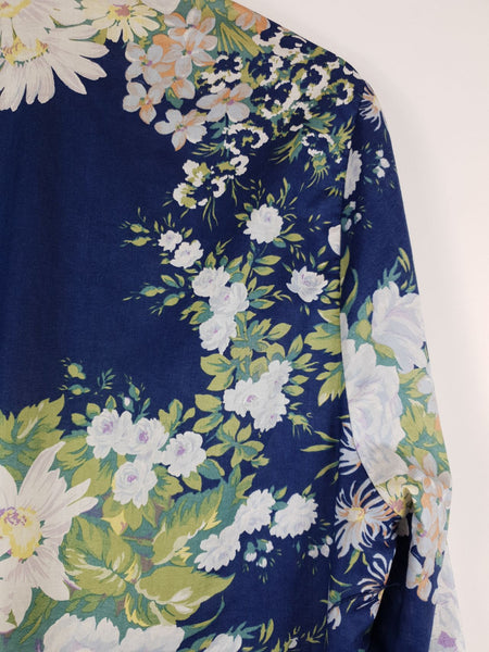 Blusa 90's Manga Larga Azul con Flores Talla M