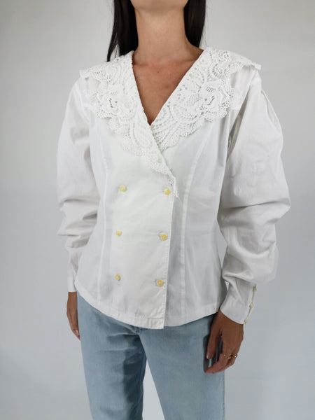 Blusa Blanca Cuellos XL 80´s / Talla S-M