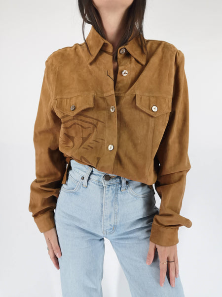 Blusa de Ante Grabada NUEVA CON ETIQUETAS / Talla S-M