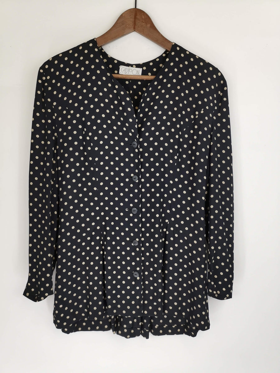 Blusa Vintage 80 s Negra con Lunares Talla S La Mona Checa Vintage