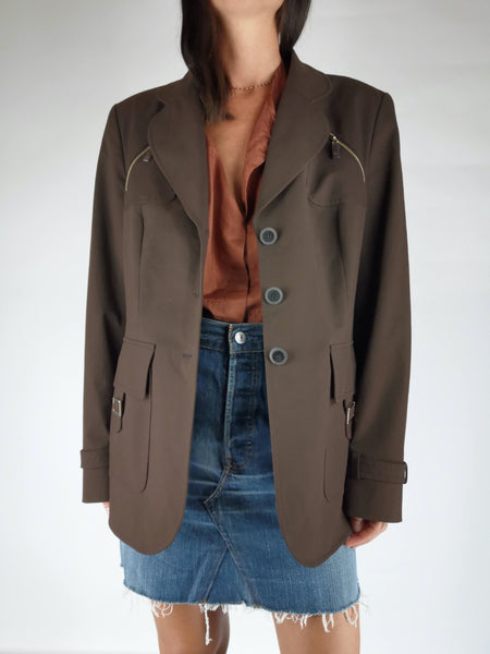 Blazer Chocolate Detalles Gabardina ESCADA / Talla M-L