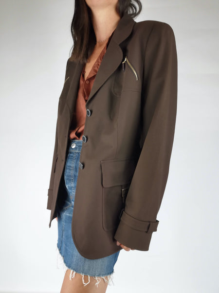Blazer Chocolate Detalles Gabardina ESCADA / Talla M-L