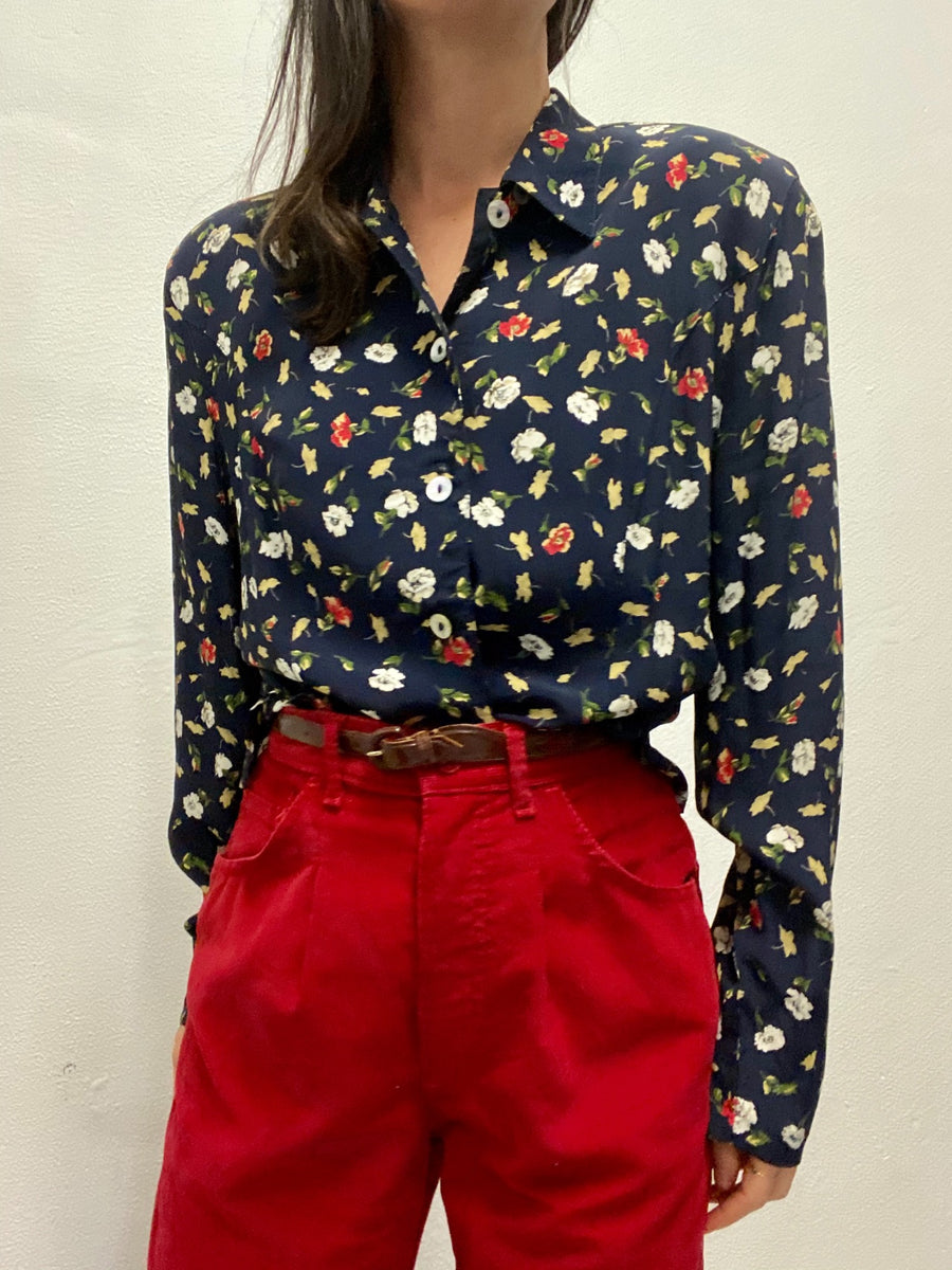 Blusa Vintage 80s Flores Talla S La Mona Checa Vintage