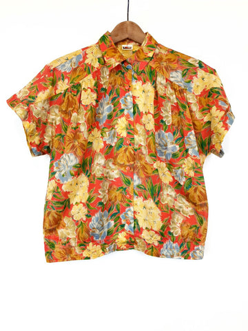 Blusa 80's Manga Corta Flores Talla S