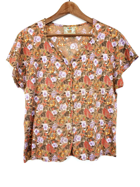 Blusa 80's Manga Corta Flores Talla S