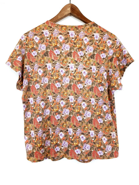 Blusa 80's Manga Corta Flores Talla S