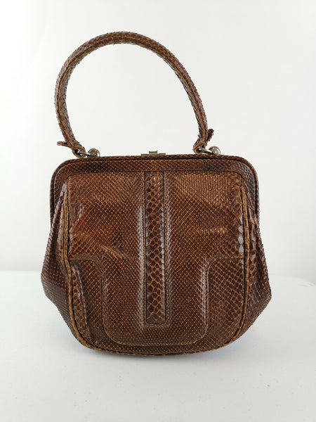 Bolso Vintage de Mano / Piel de Serpiente Marrón /