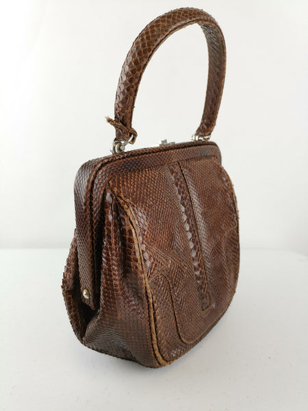 Bolso Vintage de Mano / Piel de Serpiente Marrón /