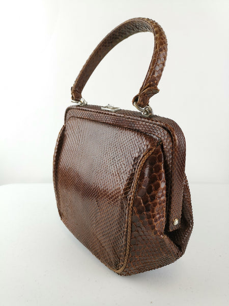 Bolso Vintage de Mano / Piel de Serpiente Marrón /