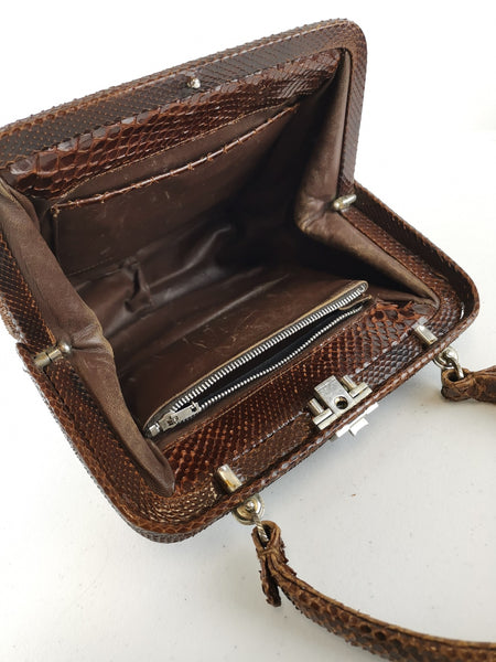 Bolso Vintage de Mano / Piel de Serpiente Marrón /