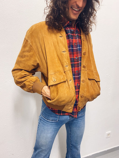Bomber Ante Cámel / Suede Leather Jacket / Talla M