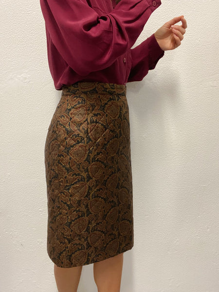 Falda de Seda Estampada y Acolchada / Talla M
