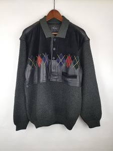 Jersey Lana & Piel Cuello Polo / Talla L / 80´s
