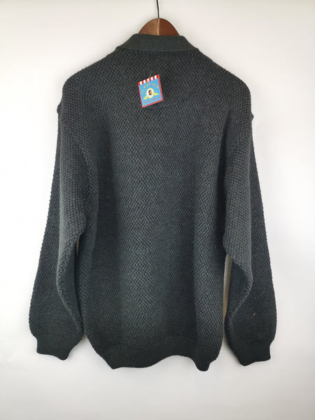 Jersey Lana & Piel Cuello Polo / Talla L / 80´s