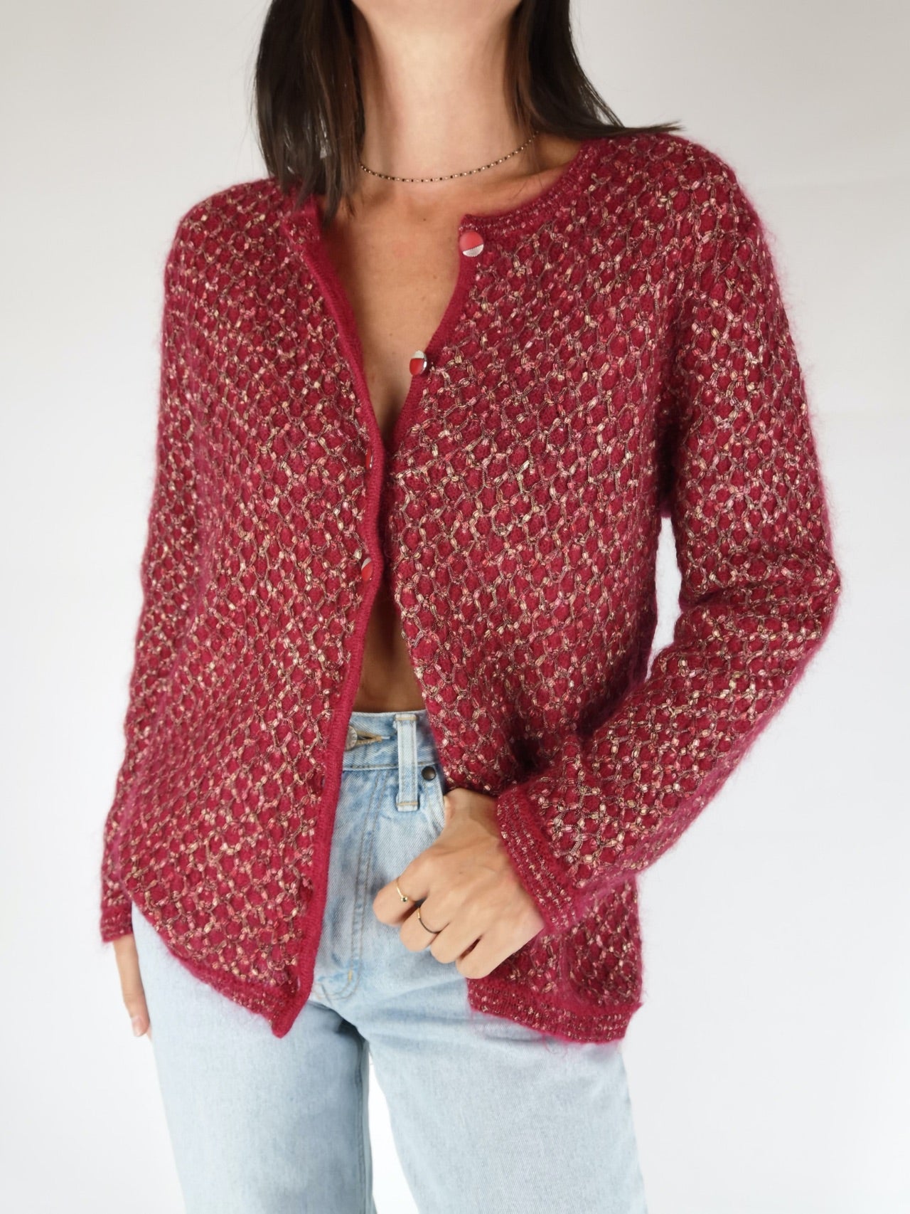 Cárdigan Mohair Granate Mix / Talla S