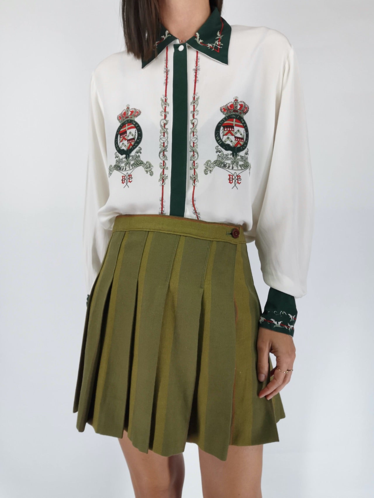 Minifalda Tablas Verde Caqui / College Style / Talla M