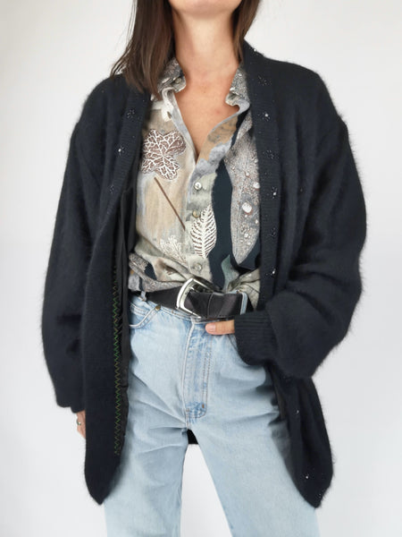 Cárdigan Oversize Negro de Angora / Talla L