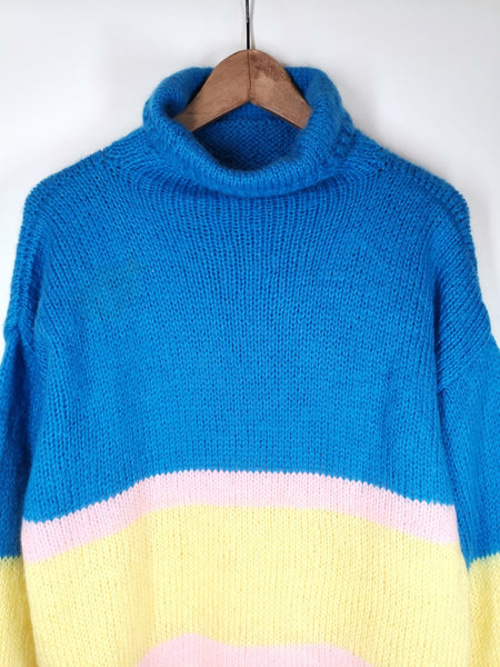 Jersey Cuello Vuelto Color Block / Talla M-L / 80s