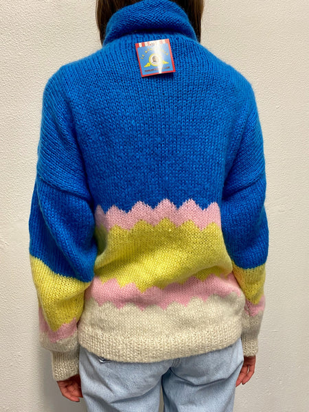 Jersey Cuello Vuelto Color Block / Talla M-L / 80s