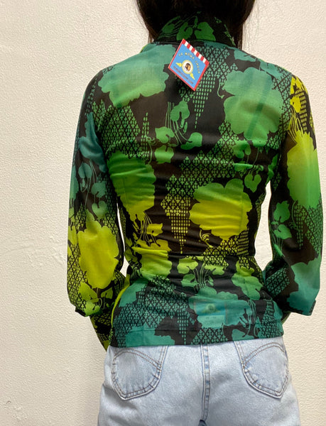 Blusa Print Verde / años 70´s / Talla XS