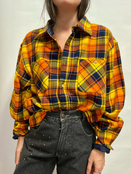 Camisa Franela Cuadros Amarillos & Naranjas / Talla L
