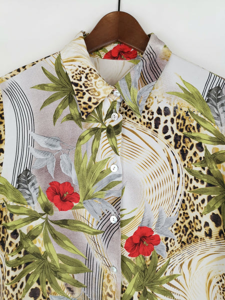 Blusa Hawaii Animal Print & Red Flowers / Talla S