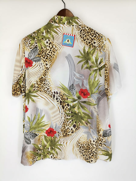 Blusa Hawaii Animal Print & Red Flowers / Talla S