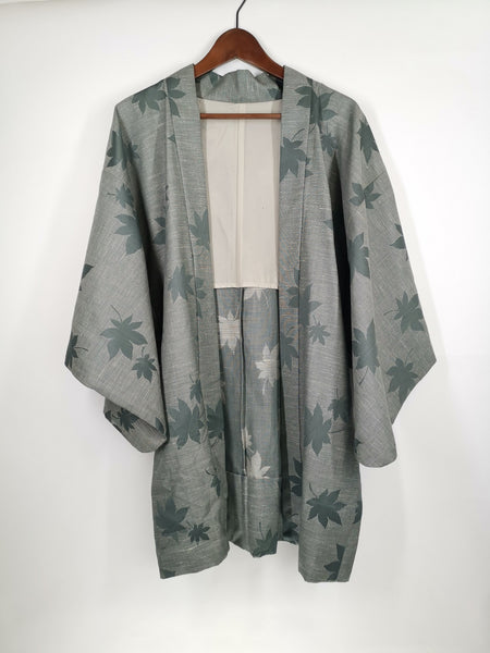 Kimono de Seda Gris Hojas