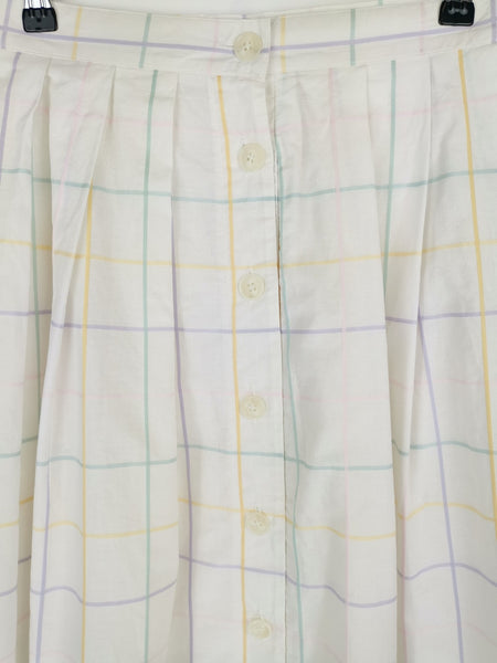 Falda Algodón Blanca Cuadros Pastel / Talla S
