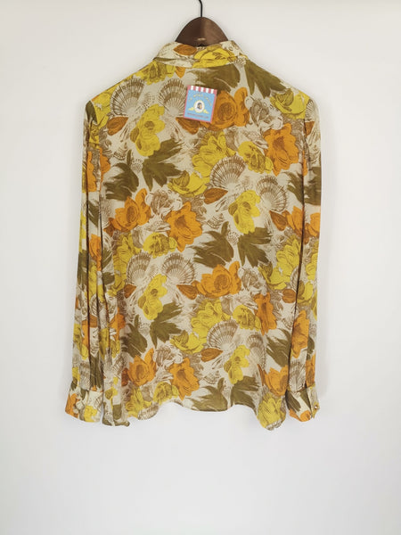 Blusa de Seda Estampado Flores y Conchas / Talla M-L