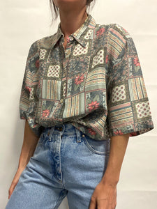 Blusa Larga de Seda Print Pañuelo  / Talla S-M