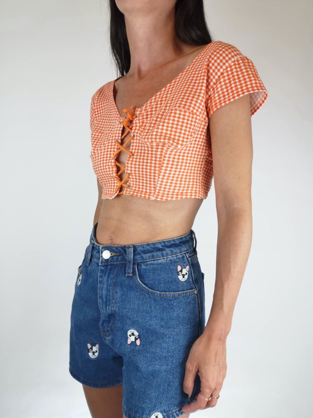Camiseta Crop-Top Vichy Naranja / Talla S