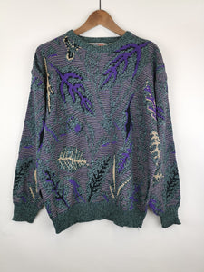 Jersey Jacquard Hojas / Talla L / 80´s