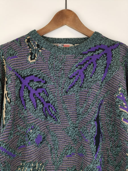 Jersey Jacquard Hojas / Talla L / 80´s