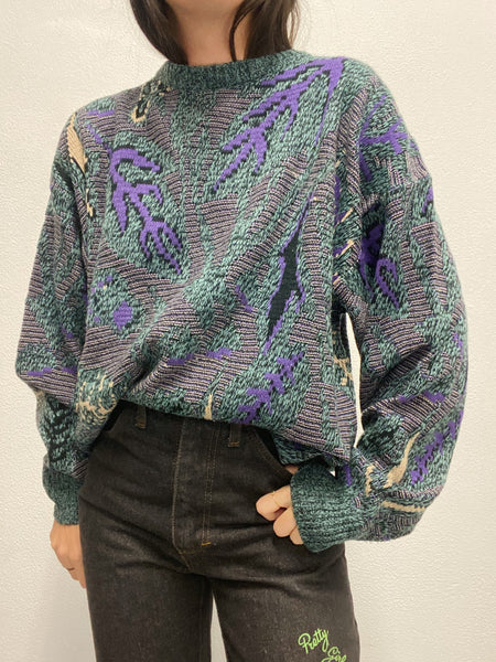 Jersey Jacquard Hojas / Talla L / 80´s