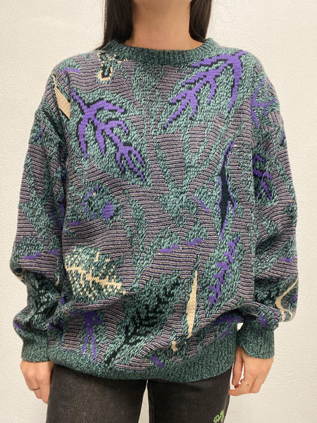Jersey Jacquard Hojas / Talla L / 80´s