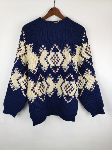 Jersey Gordito Lana Azul y Blanco / Talla L / 90´s